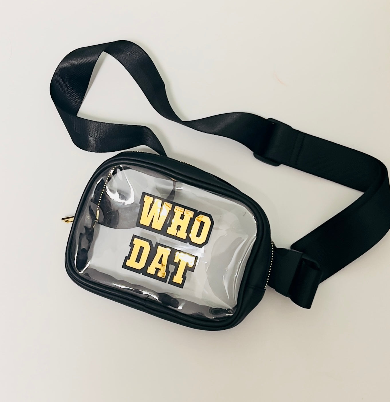 Rosie Belt Bag / Black / Who Dat Black & Gold Vinyl / Coach Font