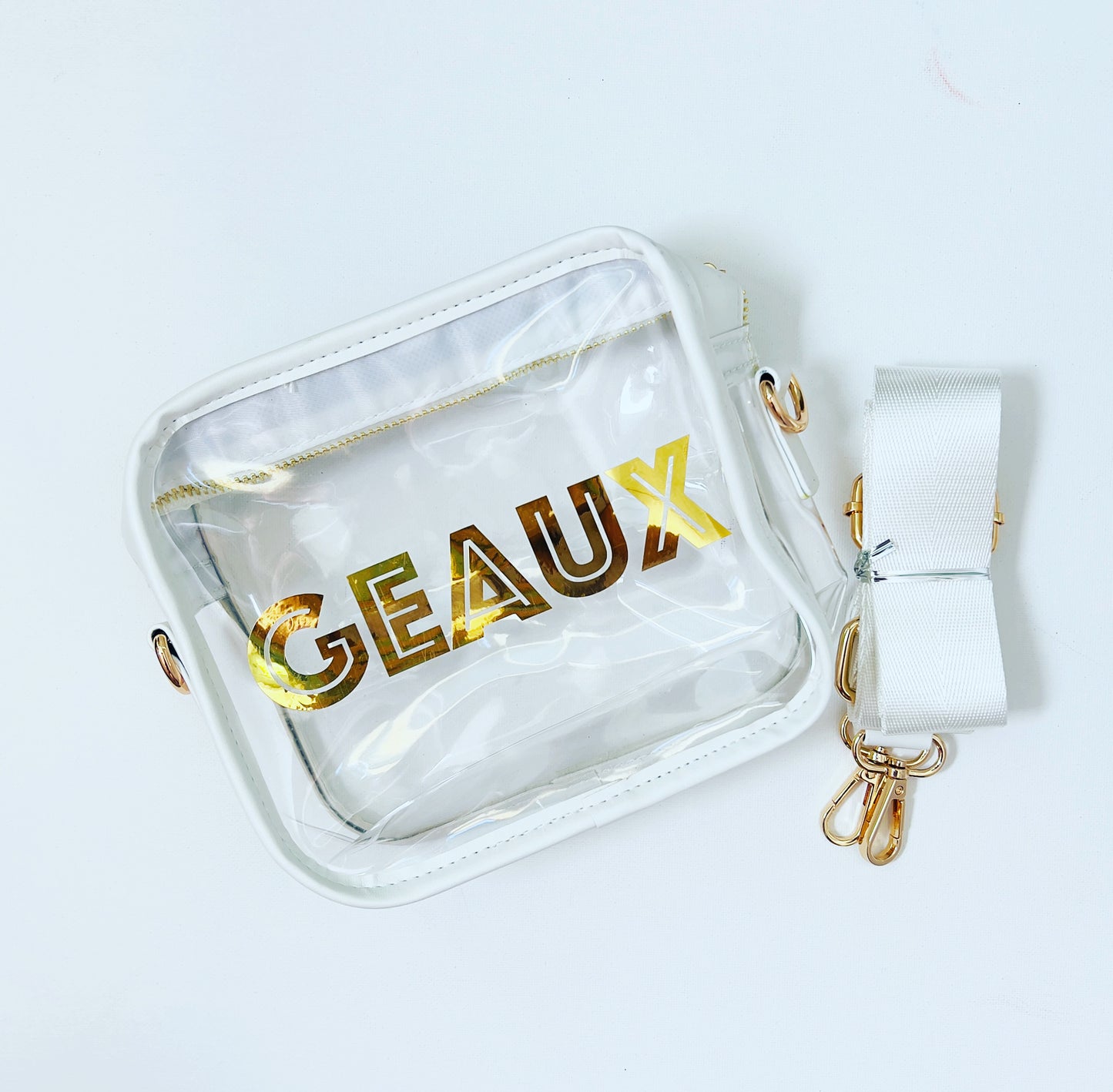 Brighton Bag / White / "Geaux" Gold / Gatsby Font