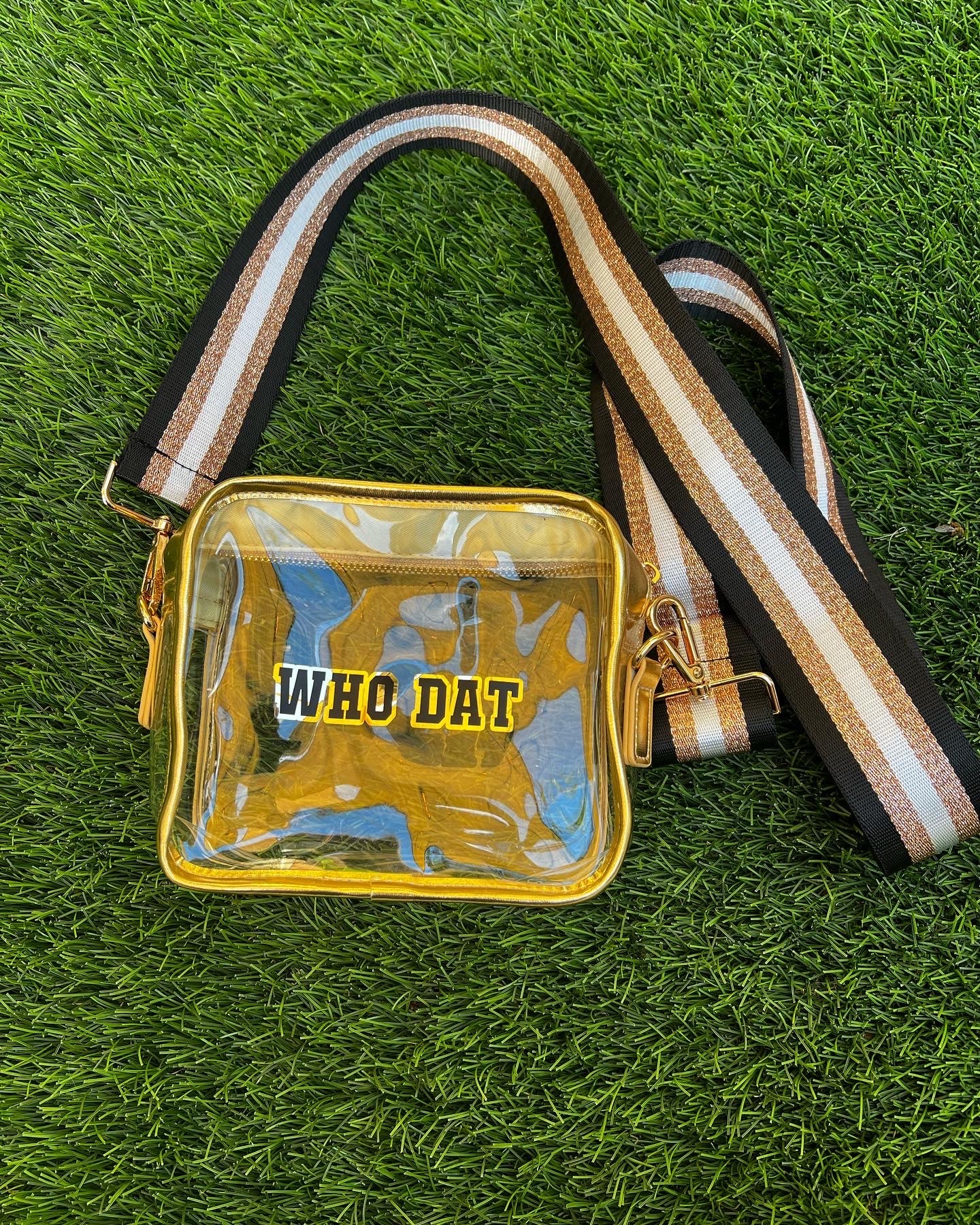 Brighton Bag / Gold / "Who Dat" Black & Gold / Coach Font / Black & Gold Fender Strap