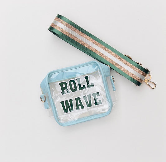 Brighton Bag / Roll Wave Blue & Green / Block Font / Green & White Fender Strap