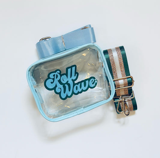 Brighton Bag / Roll Wave Blue & Green / Vintage Font / Green & White Fender Strap