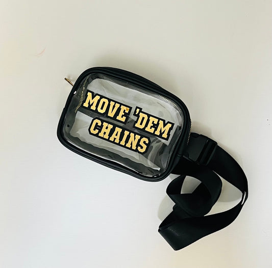 Rosie Belt Bag / Black / Move Dem Chains Black & Gold Vinyl / Coach Font