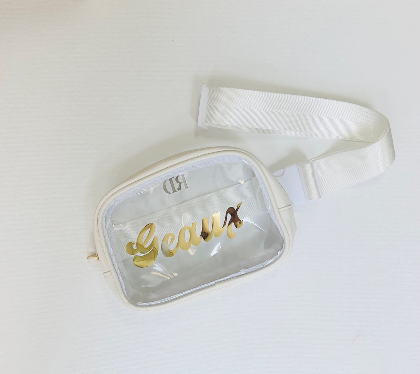 Rosie Belt Bag / White / Geaux Gold / Vintage Font