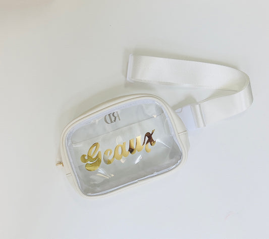 Rosie Belt Bag / White / Geaux Gold / Vintage Font