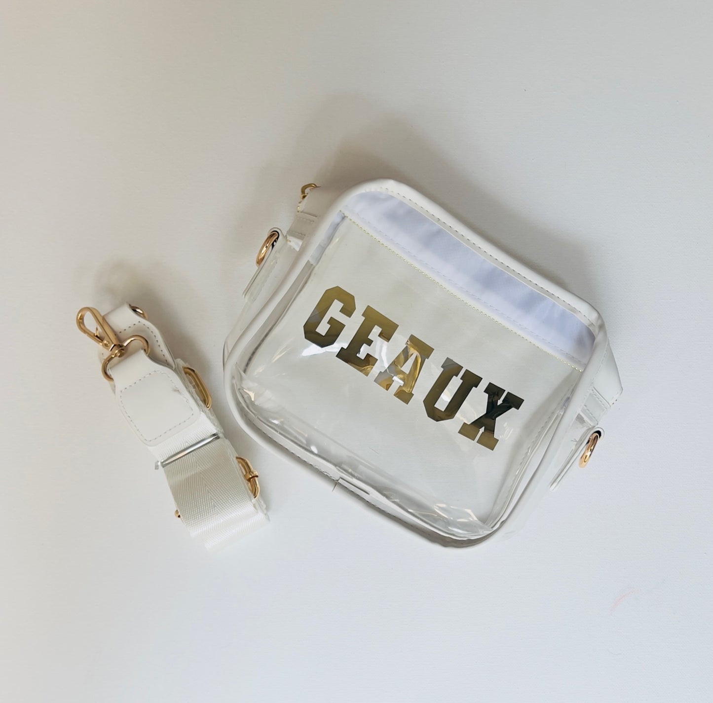 Brighton Bag / White / "Geaux" Gold / Coach font