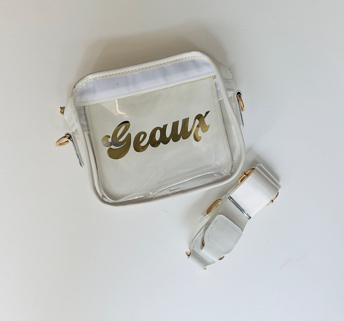 Brighton Bag / White / "Geaux" Gold / Vintage Font