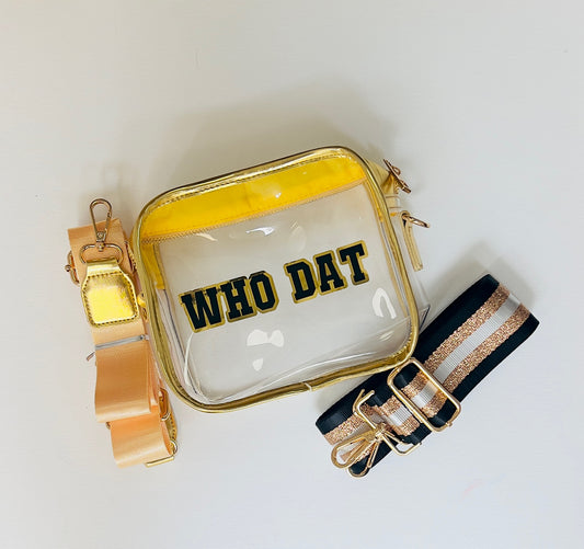 Brighton Bag / Gold / "Who Dat" Black & Gold / Coach Font / Black & Gold Fender Strap